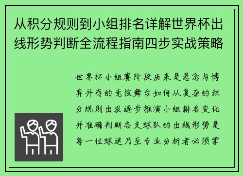 从积分规则到小组排名详解世界杯出线形势判断全流程指南四步实战策略 从积分规则到小组排名详解世界杯出线形势判断全流程指南四步实战策略
